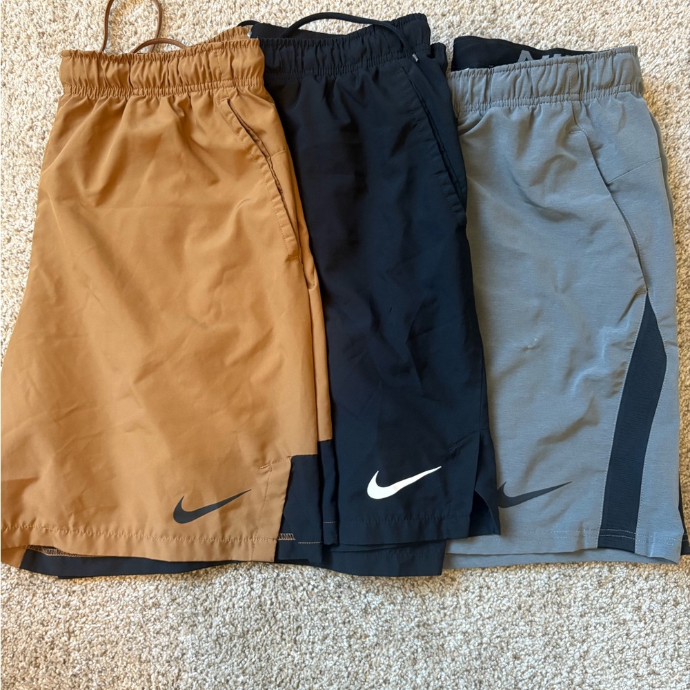 Mens Shorts Trio - Tan, Black, and Gray